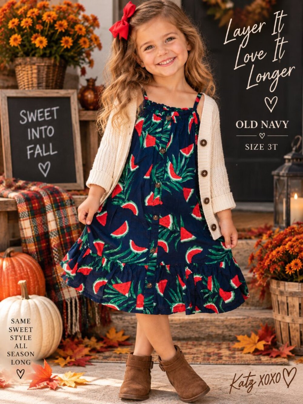 Old Navy Girls Watermelon Tropical Sundress 3T Button Front Ruffle Hem Cotton